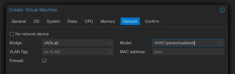 VM create dialog