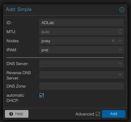 SDN Zone create dialog