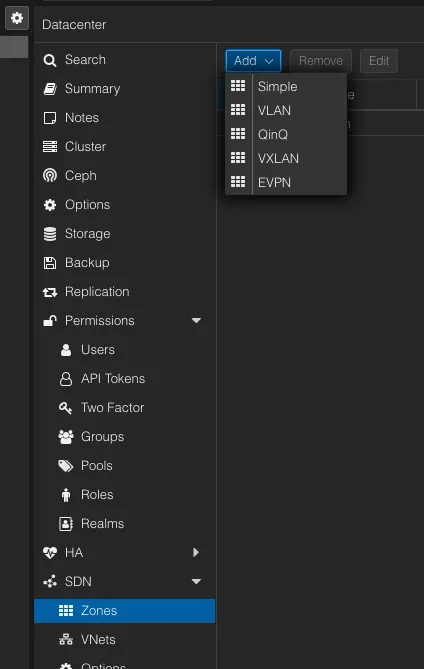 SDN Zone create
